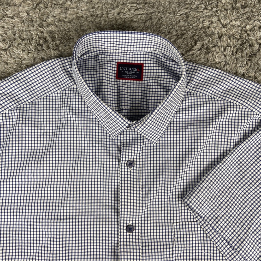 UNTUCKit De Bortoli Shirt Mens XXL Blue Check Button Down Slim Fit Short Sleeve